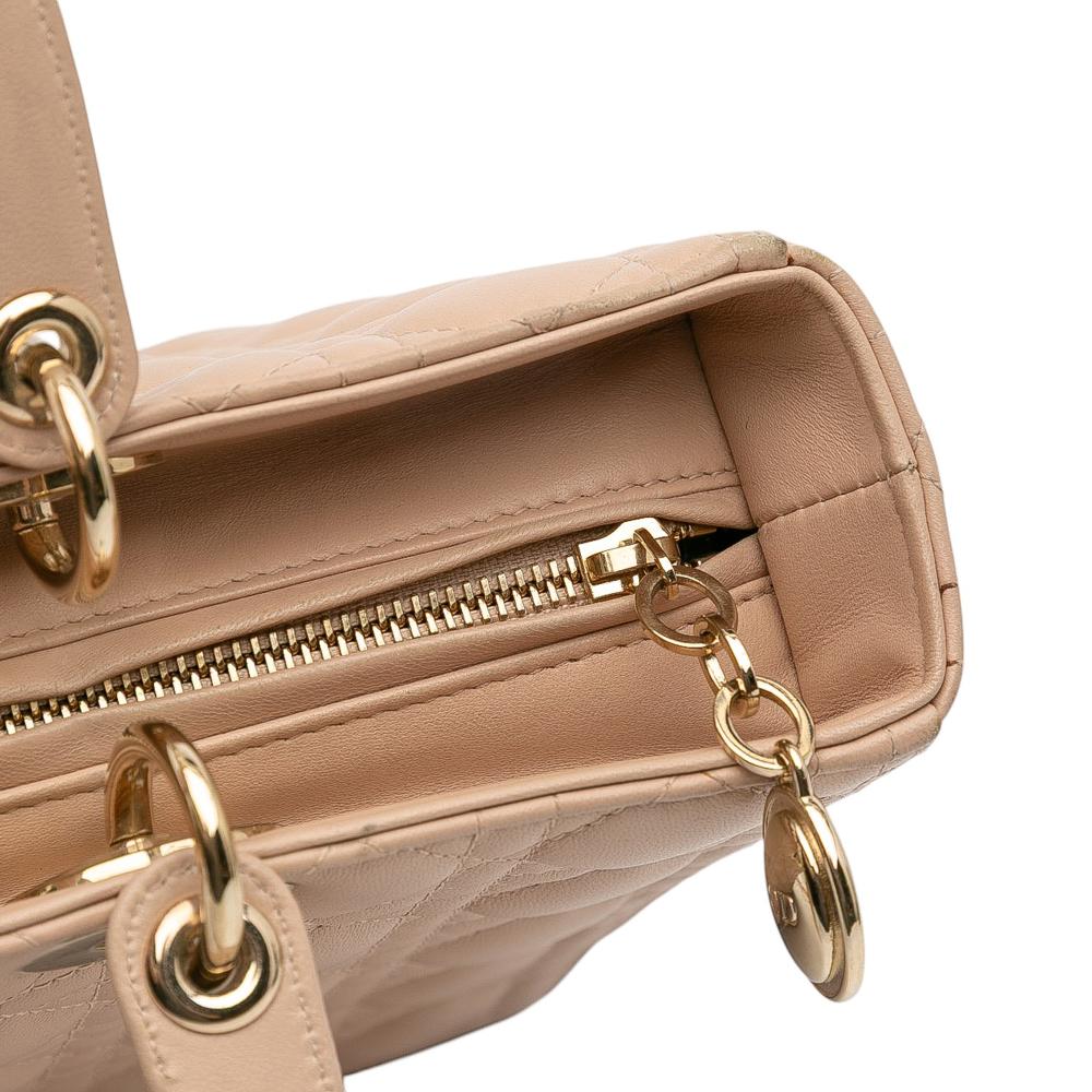 Christian Dior B Dior Brown Beige Lambskin Leather Leather Large Lambskin Cannage Lady Dior Italy