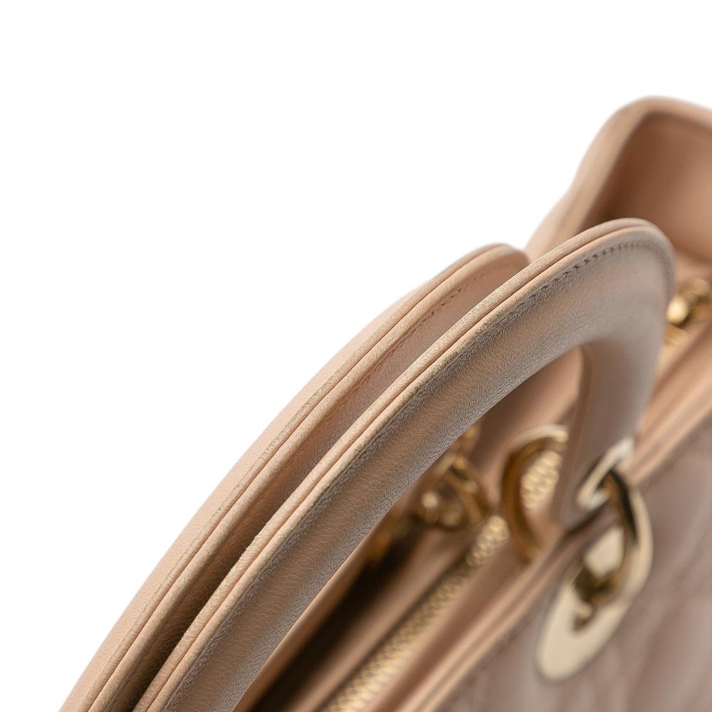 Christian Dior B Dior Brown Beige Lambskin Leather Leather Large Lambskin Cannage Lady Dior Italy