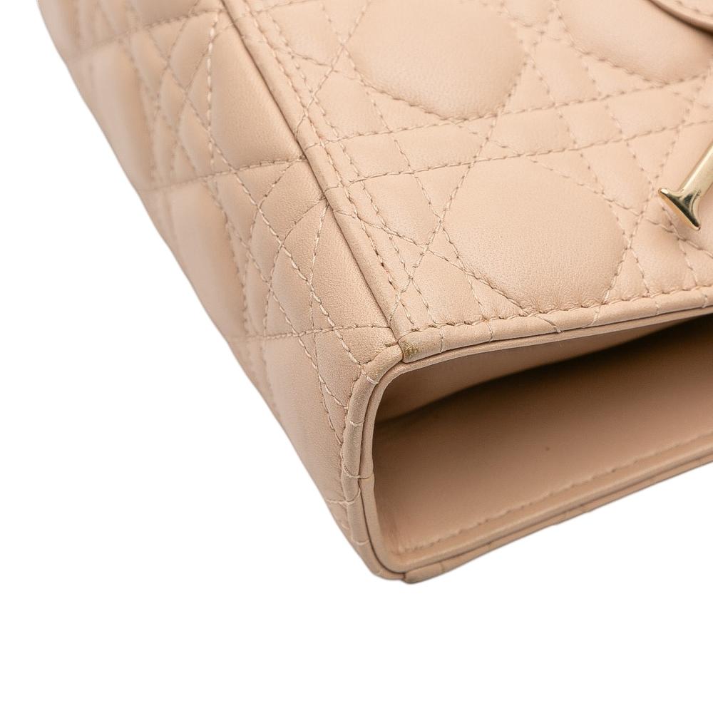 Christian Dior B Dior Brown Beige Lambskin Leather Leather Large Lambskin Cannage Lady Dior Italy