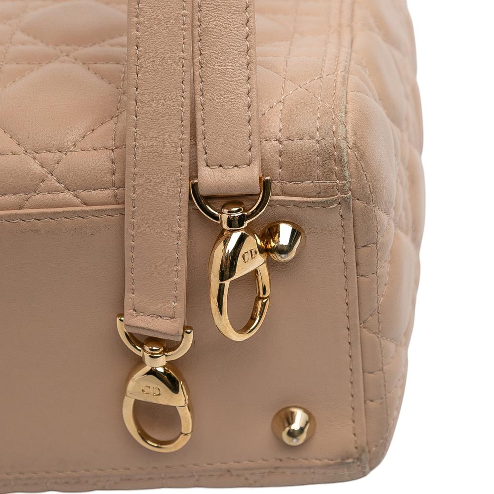 Christian Dior B Dior Brown Beige Lambskin Leather Leather Large Lambskin Cannage Lady Dior Italy