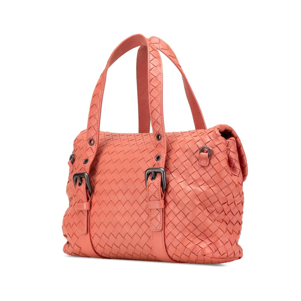 Bottega Veneta B Bottega Veneta Orange Peach Calf Leather Intrecciato Flap Satchel Italy