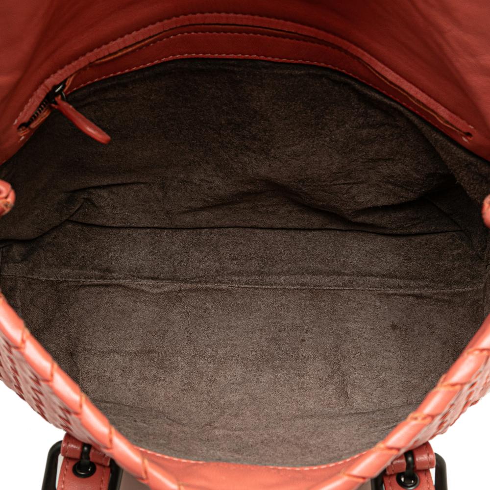 Bottega Veneta B Bottega Veneta Orange Peach Calf Leather Intrecciato Flap Satchel Italy