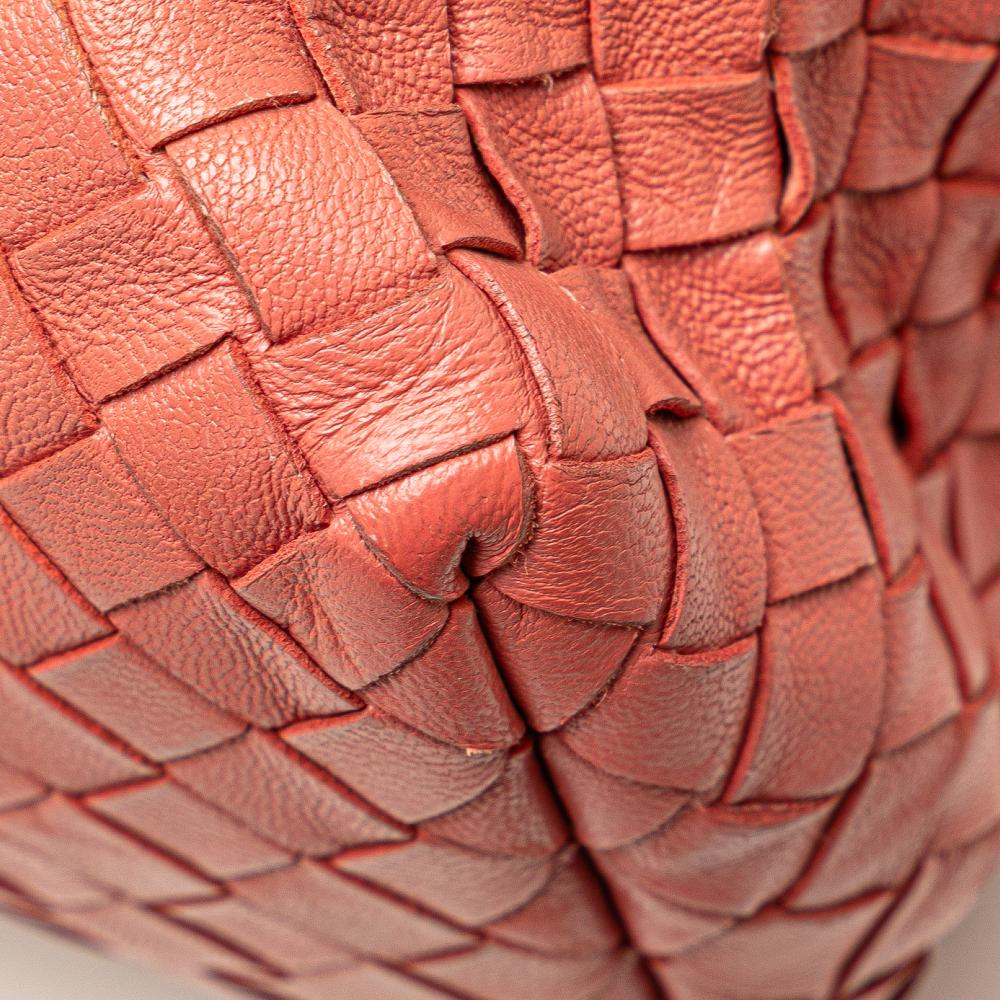 Bottega Veneta B Bottega Veneta Orange Peach Calf Leather Intrecciato Flap Satchel Italy