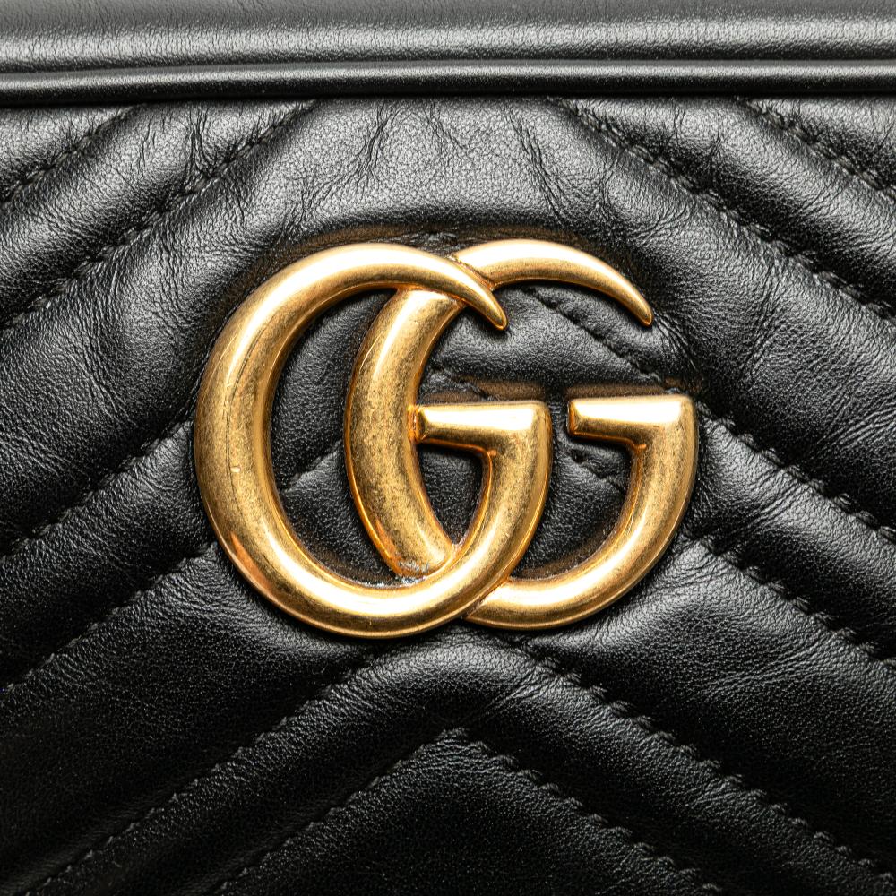 Gucci B Gucci Black Calf Leather Small GG Marmont Matelasse Crossbody Italy
