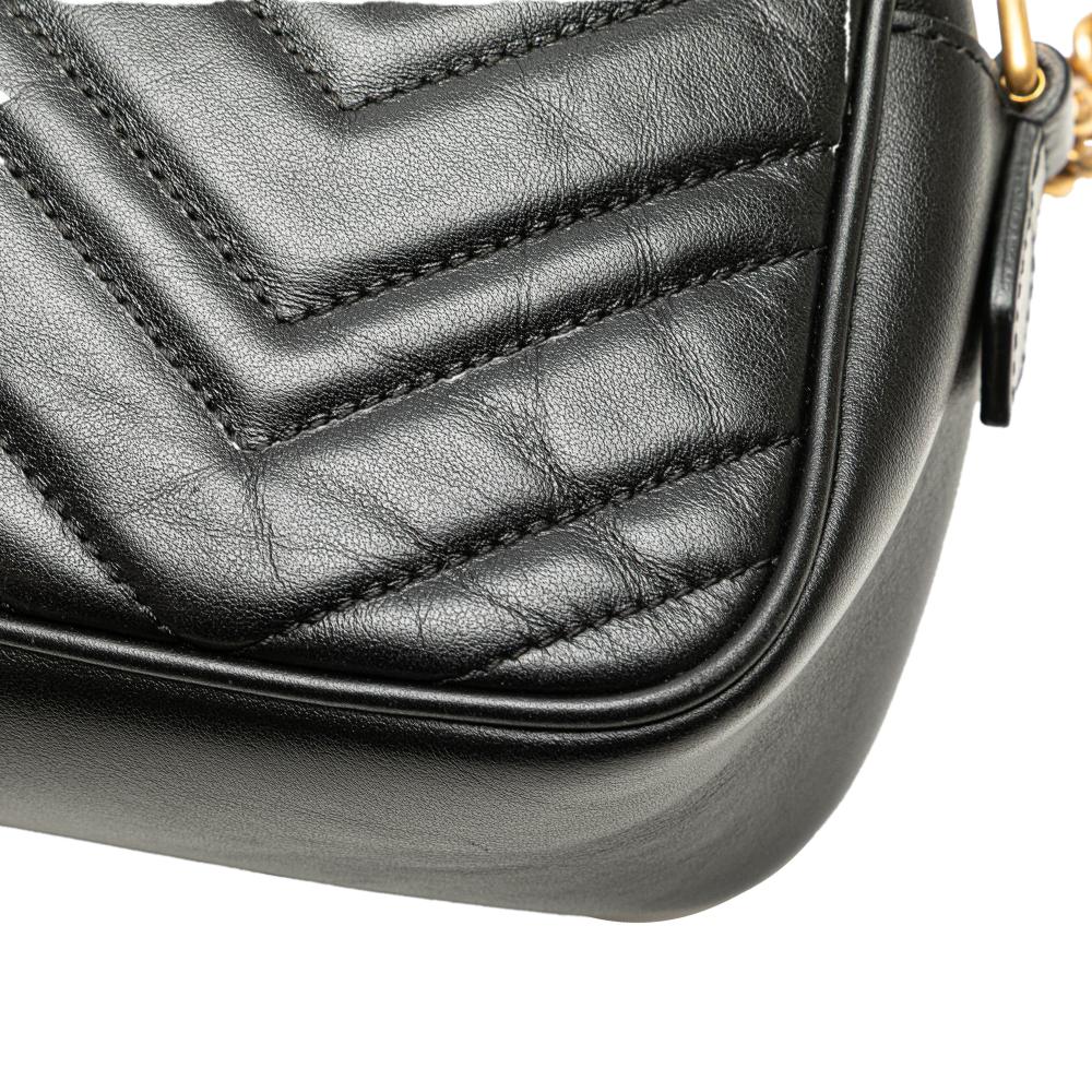 Gucci B Gucci Black Calf Leather Small GG Marmont Matelasse Crossbody Italy