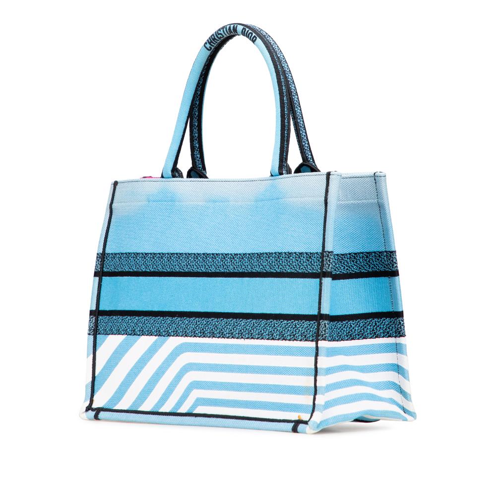 Christian Dior B Dior Blue Light Blue Canvas Fabric Medium Embroidered Zebra D Jungle Pop Book Tote Italy