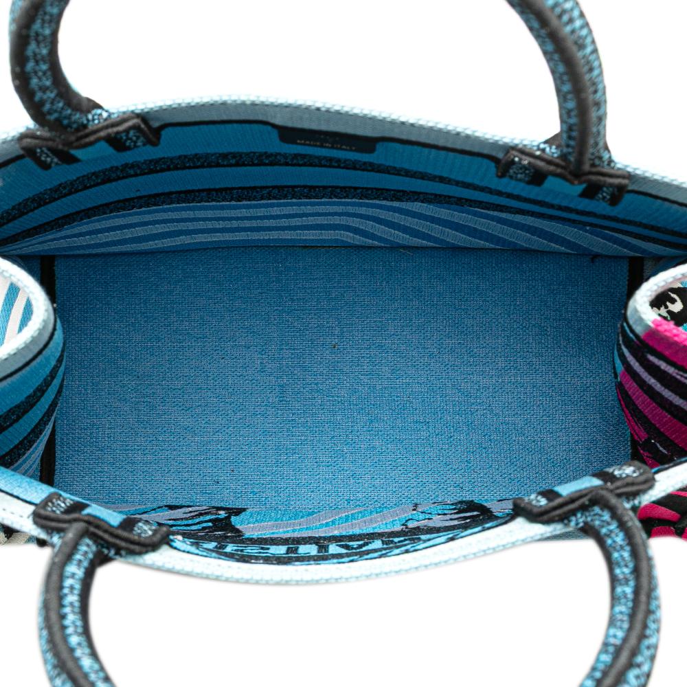 Christian Dior B Dior Blue Light Blue Canvas Fabric Medium Embroidered Zebra D Jungle Pop Book Tote Italy
