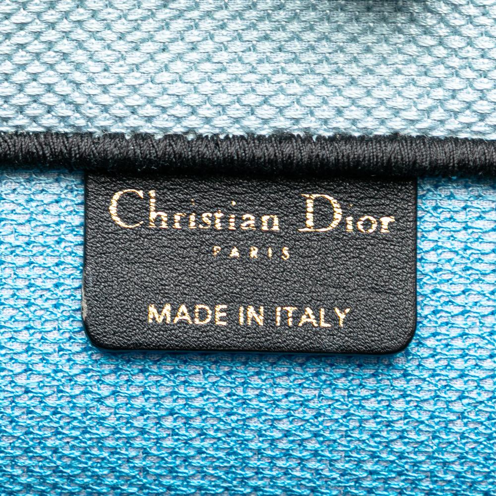 Christian Dior B Dior Blue Light Blue Canvas Fabric Medium Embroidered Zebra D Jungle Pop Book Tote Italy