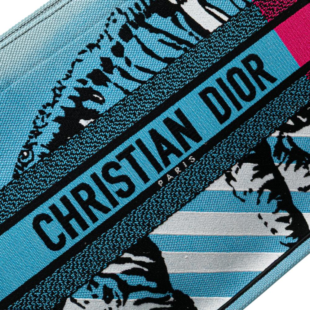 Christian Dior B Dior Blue Light Blue Canvas Fabric Medium Embroidered Zebra D Jungle Pop Book Tote Italy