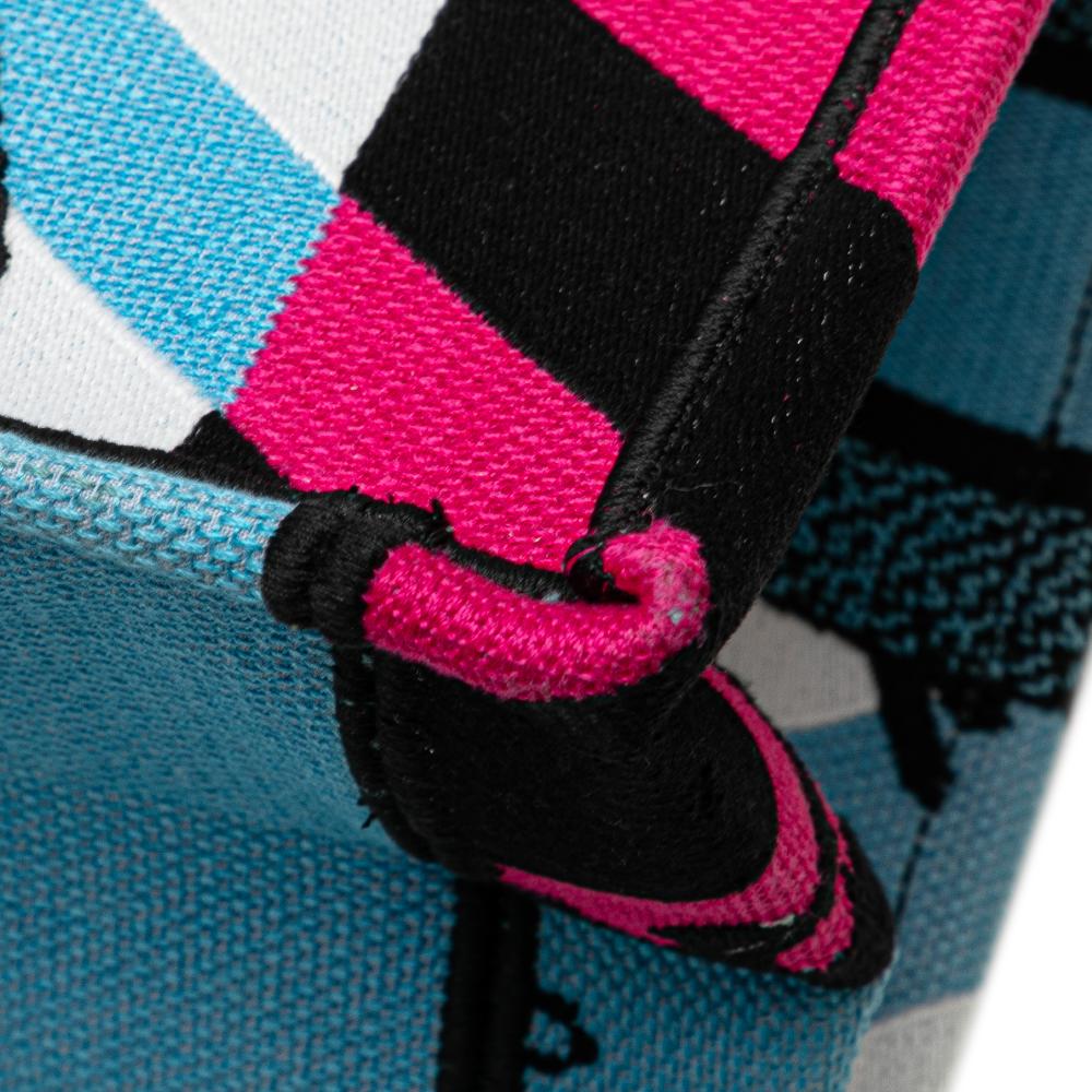 Christian Dior B Dior Blue Light Blue Canvas Fabric Medium Embroidered Zebra D Jungle Pop Book Tote Italy