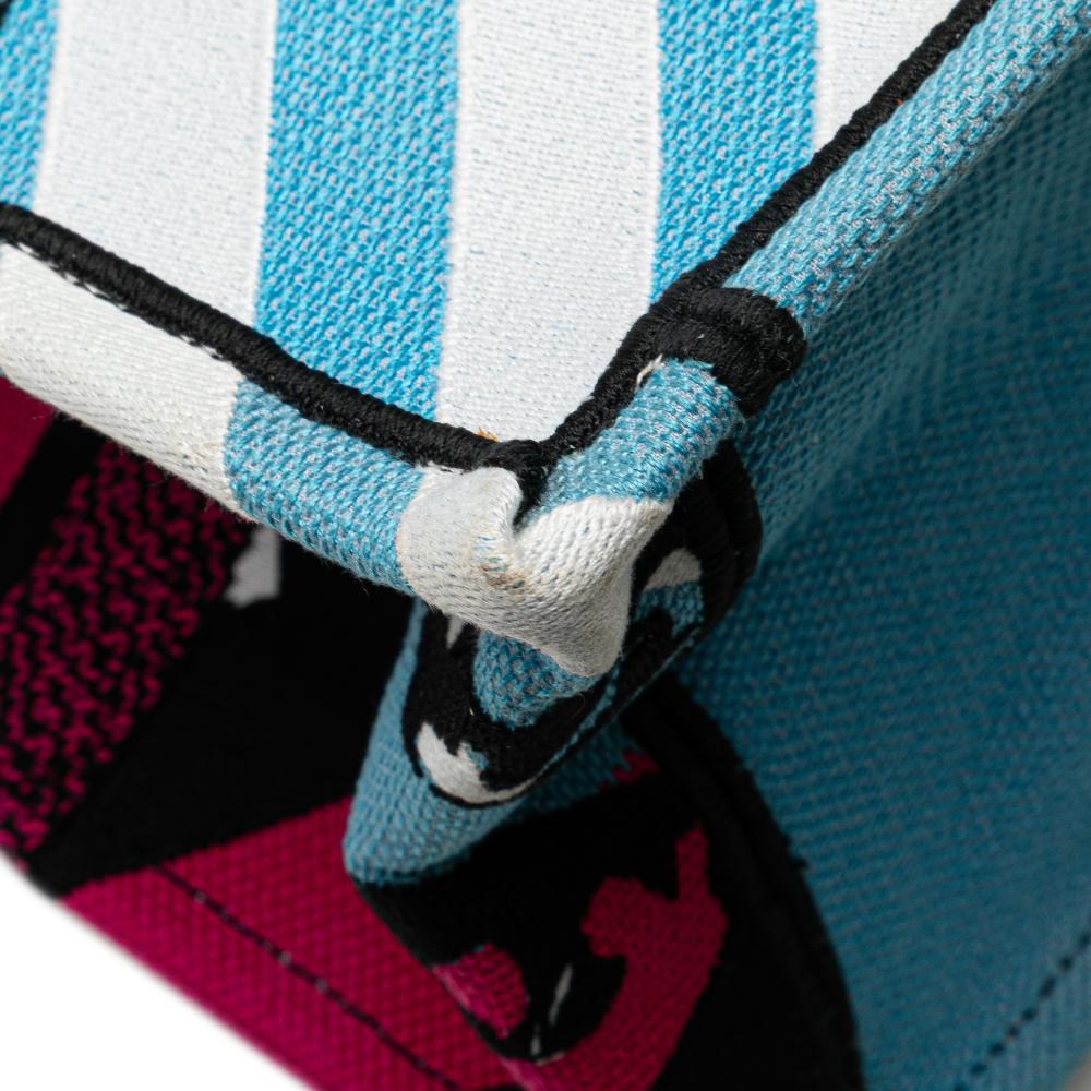 Christian Dior B Dior Blue Light Blue Canvas Fabric Medium Embroidered Zebra D Jungle Pop Book Tote Italy