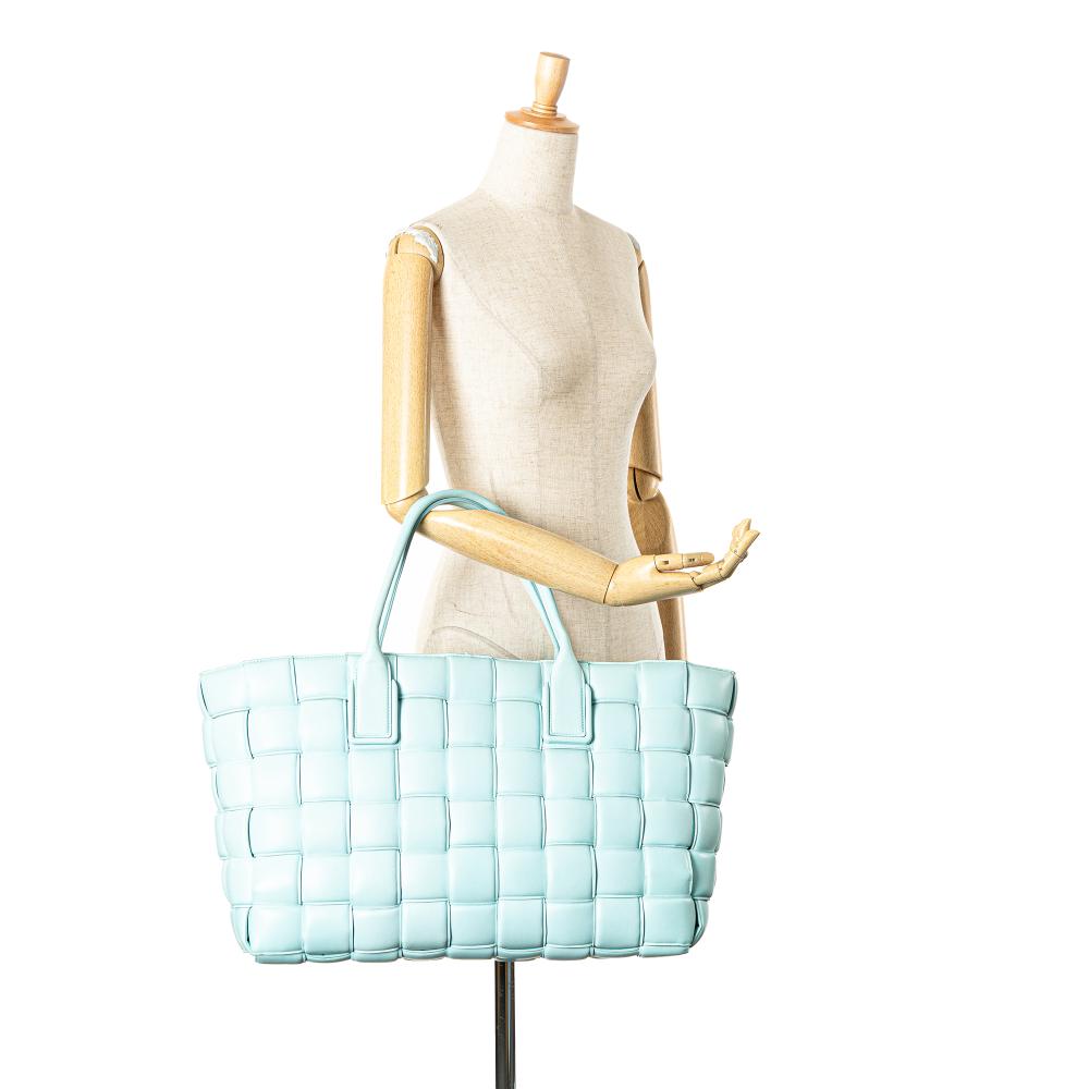 Bottega Veneta B Bottega Veneta Blue Light Blue Lambskin Leather Leather Large Lambskin Intreccio Padded Tote Italy