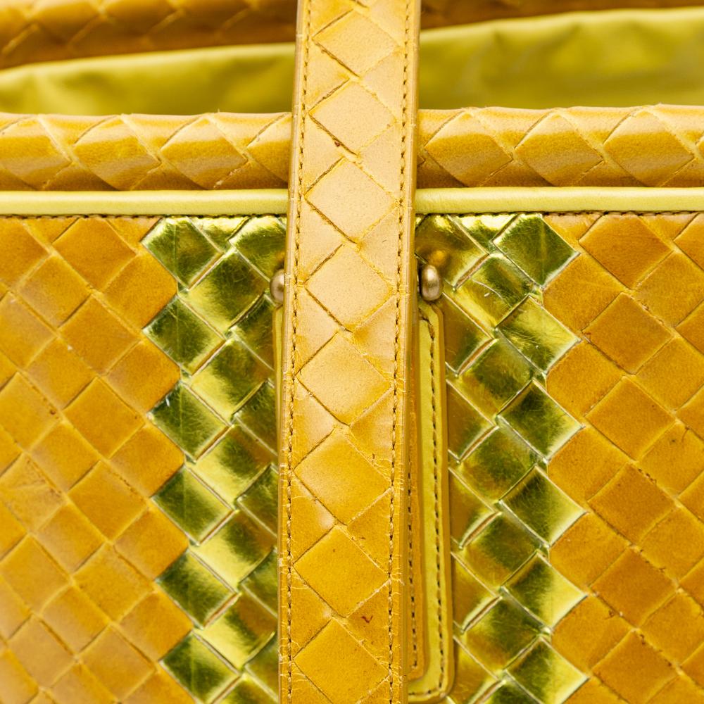 Bottega Veneta B Bottega Veneta Yellow with Gold Calf Leather Intrecciato Tote Italy