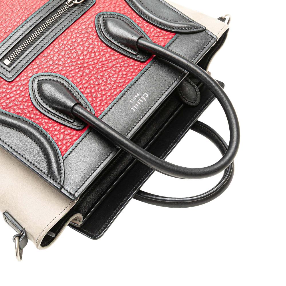 Celine B Celine Red with Multi Calf Leather Nano Tricolor Nubuck and skin Luggage Tote Italy