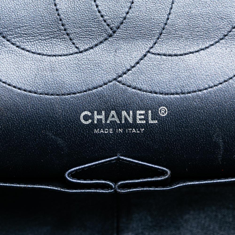 Chanel B Chanel Blue Calf Leather Metallic Quilted Aged skin Reissue 2.55 Double Flap 227 Italy