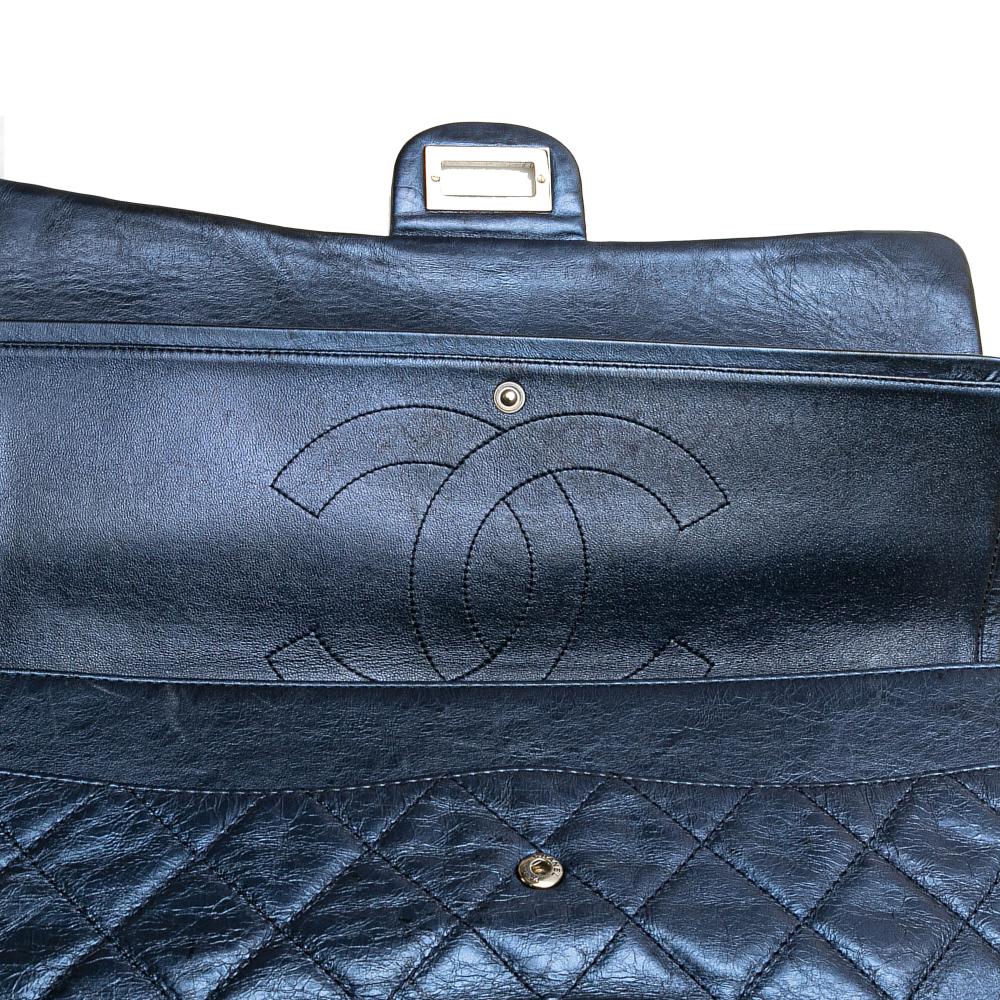 Chanel B Chanel Blue Calf Leather Metallic Quilted Aged skin Reissue 2.55 Double Flap 227 Italy