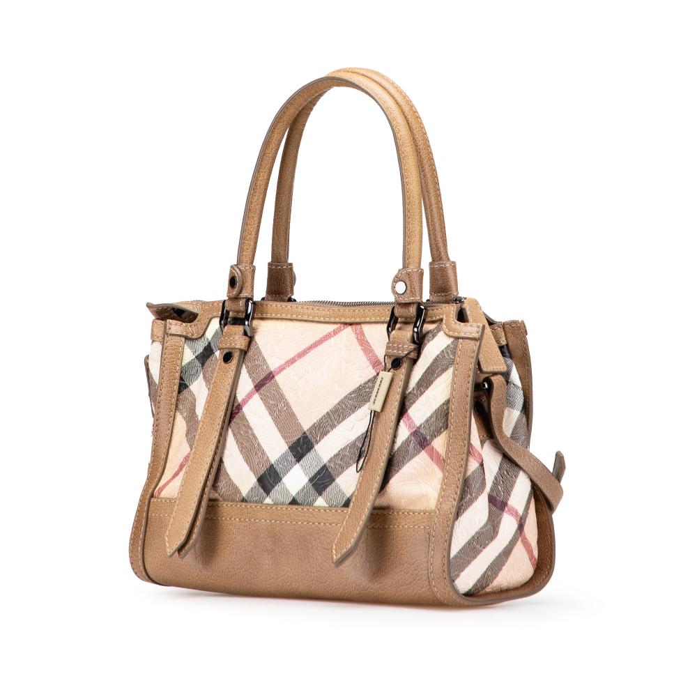 Burberry B Burberry Brown Beige Coated Canvas Fabric Embossed Supernova Check Satchel China
