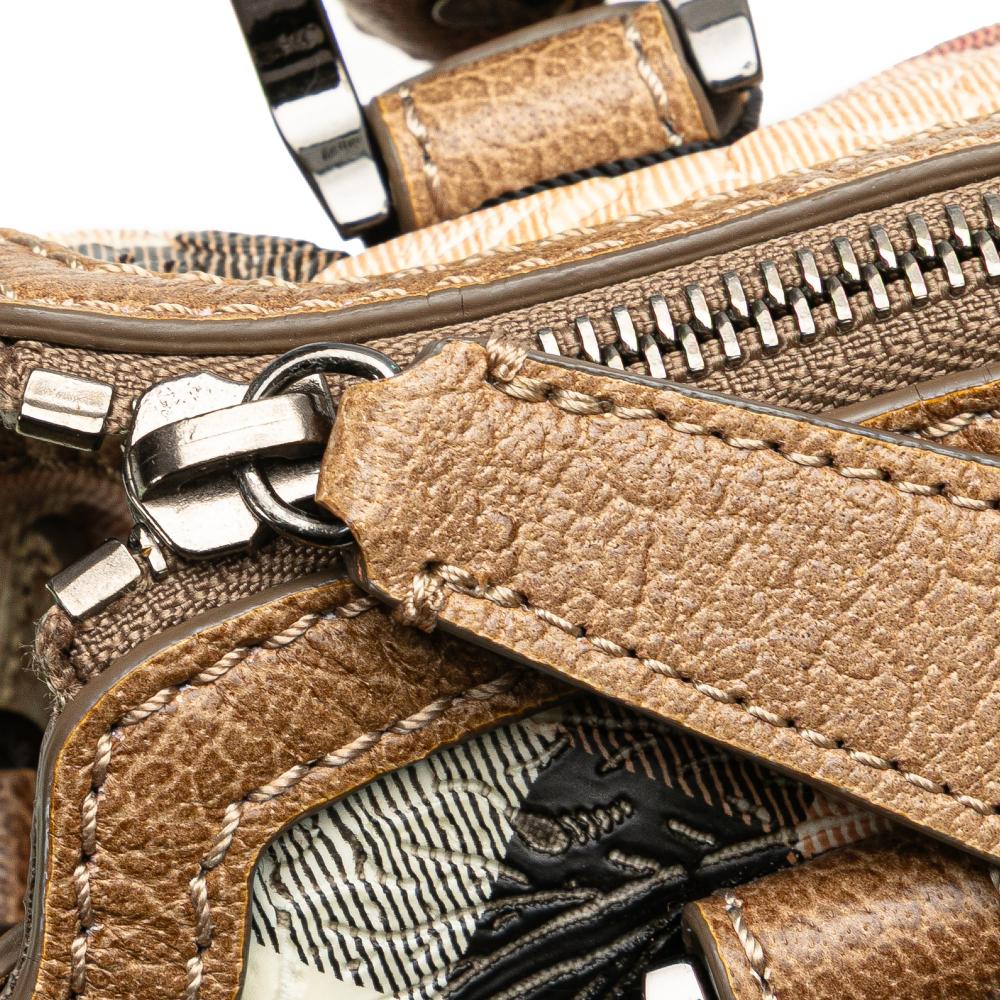 Burberry B Burberry Brown Beige Coated Canvas Fabric Embossed Supernova Check Satchel China