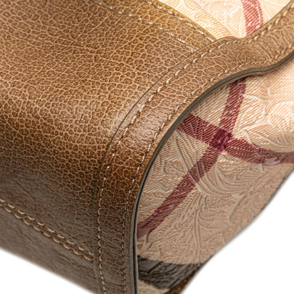 Burberry B Burberry Brown Beige Coated Canvas Fabric Embossed Supernova Check Satchel China