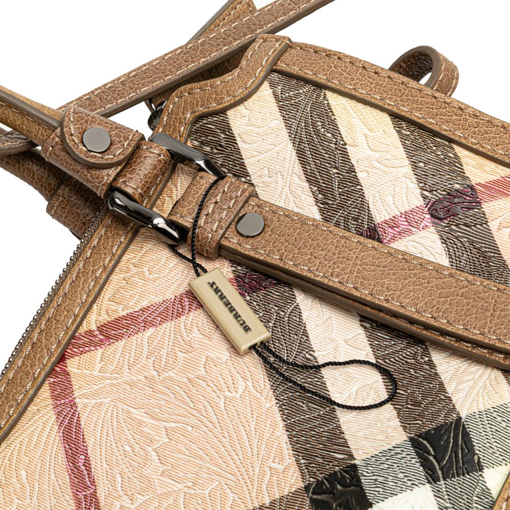 Burberry B Burberry Brown Beige Coated Canvas Fabric Embossed Supernova Check Satchel China