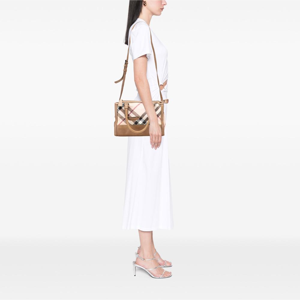 Burberry B Burberry Brown Beige Coated Canvas Fabric Embossed Supernova Check Satchel China