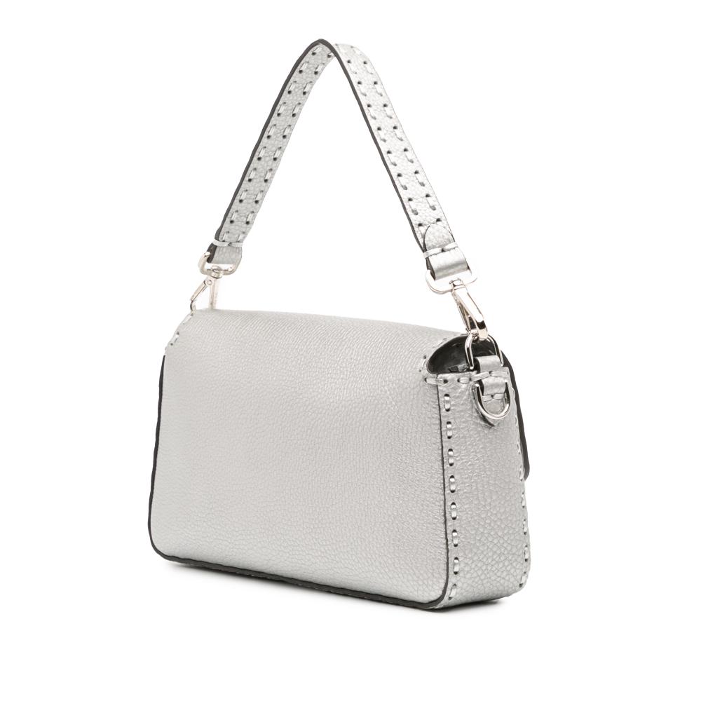 Fendi AB Fendi Silver Calf Leather Selleria Baguette Satchel Italy