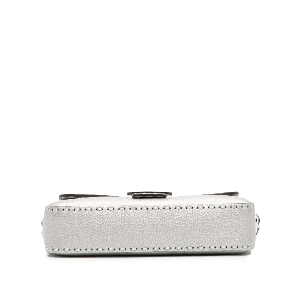 Fendi AB Fendi Silver Calf Leather Selleria Baguette Satchel Italy