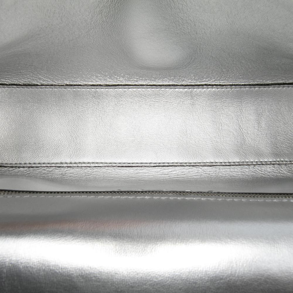 Fendi AB Fendi Silver Calf Leather Selleria Baguette Satchel Italy