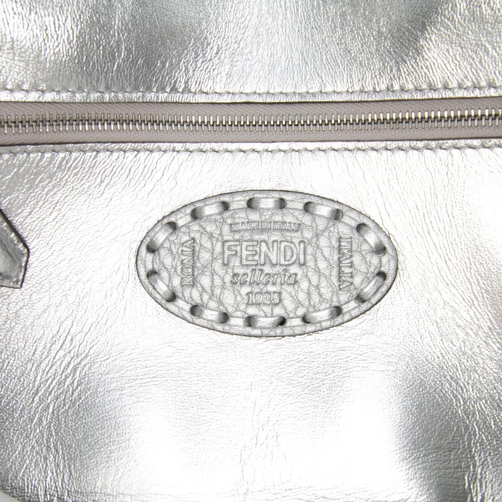 Fendi AB Fendi Silver Calf Leather Selleria Baguette Satchel Italy