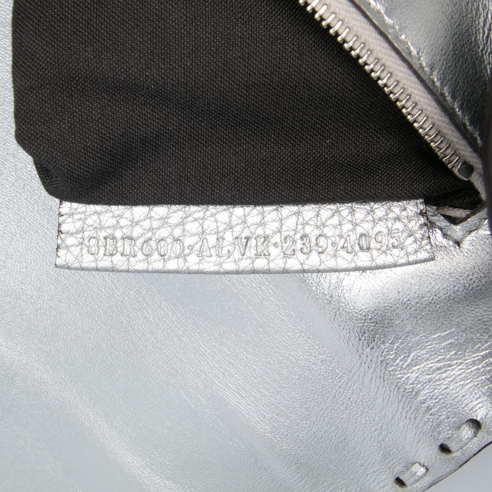 Fendi AB Fendi Silver Calf Leather Selleria Baguette Satchel Italy