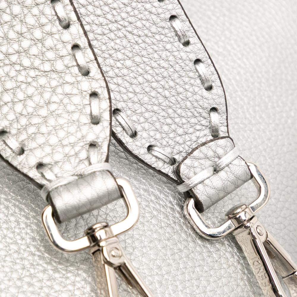 Fendi AB Fendi Silver Calf Leather Selleria Baguette Satchel Italy