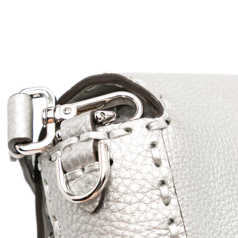 Fendi AB Fendi Silver Calf Leather Selleria Baguette Satchel Italy