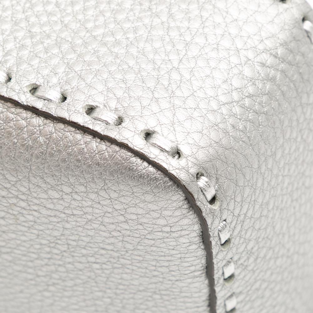 Fendi AB Fendi Silver Calf Leather Selleria Baguette Satchel Italy