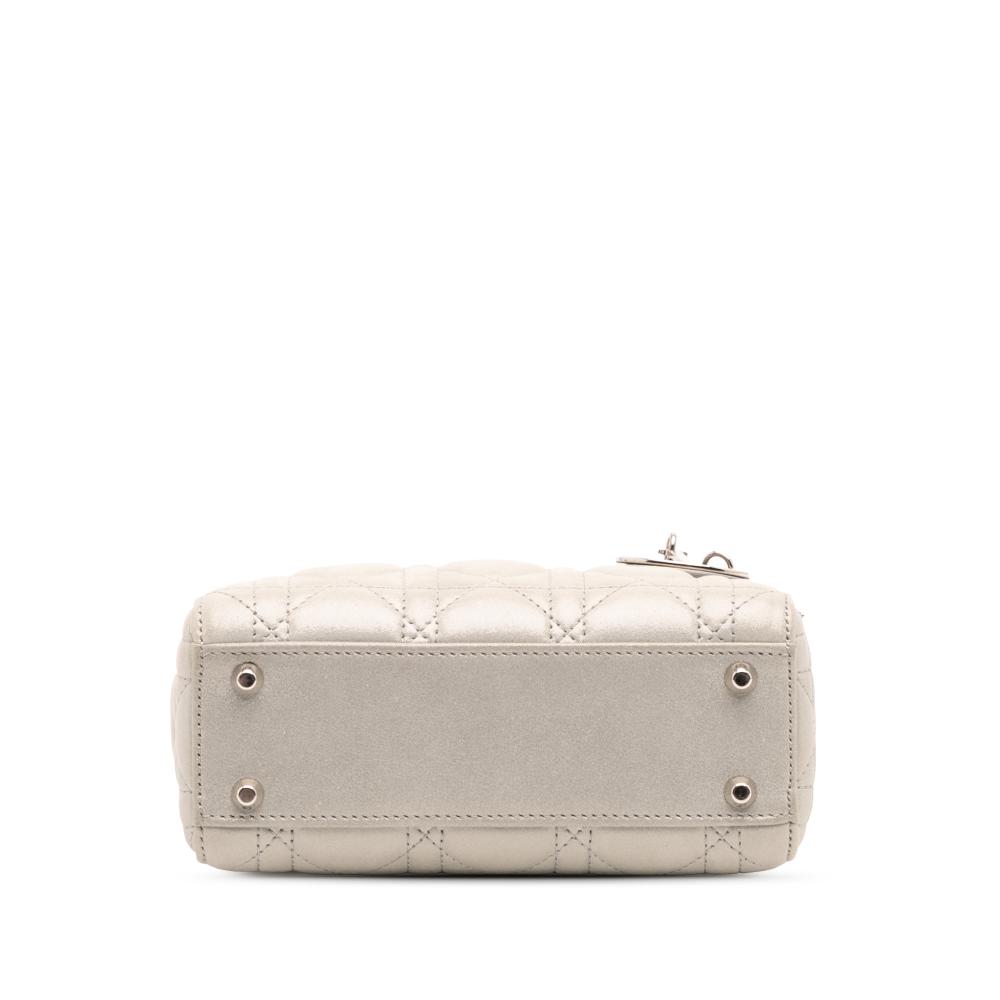 Christian Dior B Dior Silver Lambskin Leather Leather Mini Iridescent Lambskin Cannage Lady Dior Italy