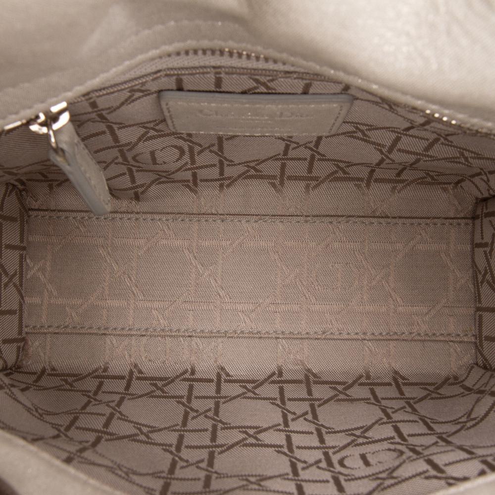 Christian Dior B Dior Silver Lambskin Leather Leather Mini Iridescent Lambskin Cannage Lady Dior Italy