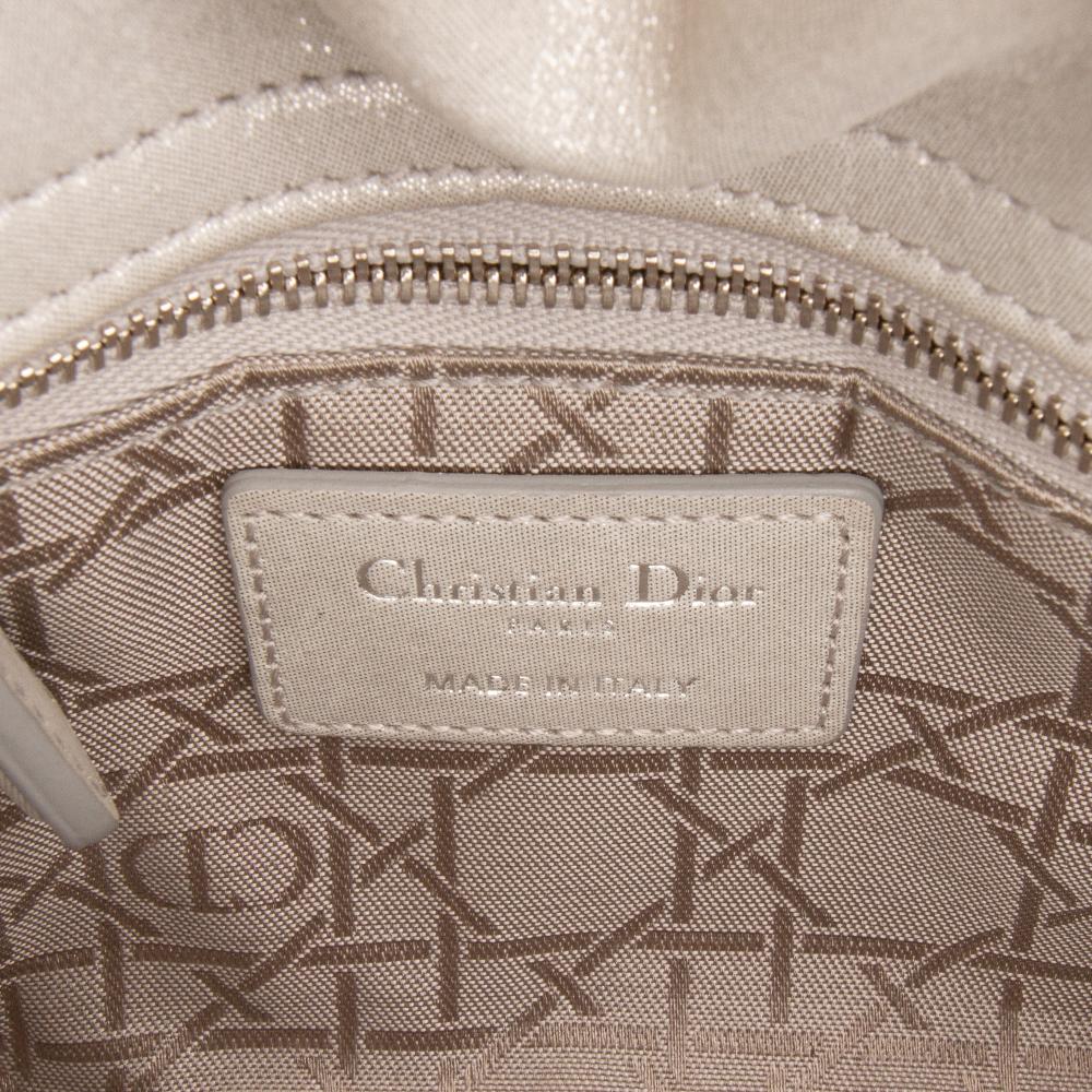 Christian Dior B Dior Silver Lambskin Leather Leather Mini Iridescent Lambskin Cannage Lady Dior Italy