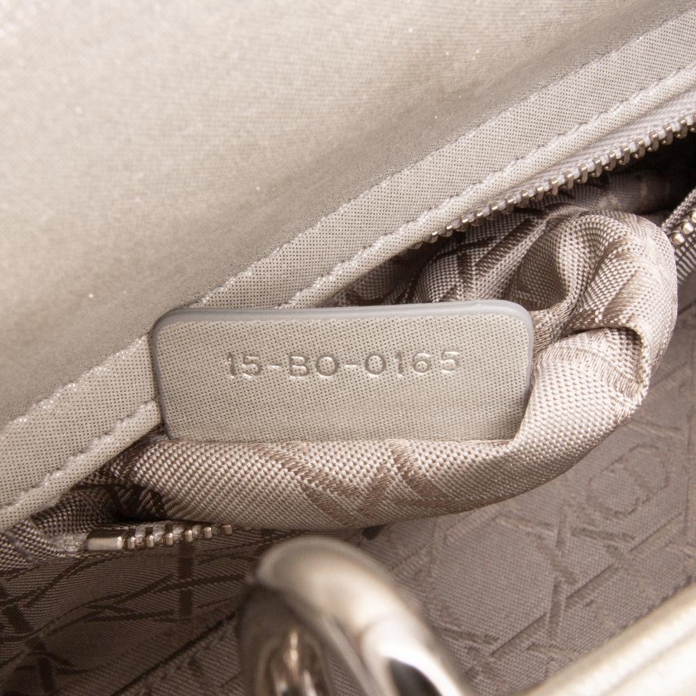 Christian Dior B Dior Silver Lambskin Leather Leather Mini Iridescent Lambskin Cannage Lady Dior Italy