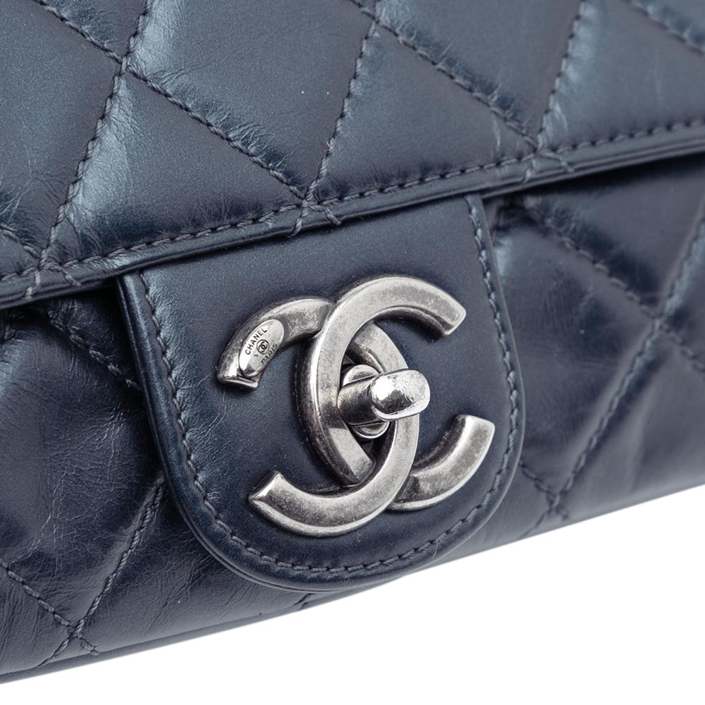 Chanel B Chanel Blue Dark Blue Calf Leather Quilted Glazed skin Coco Pleats Flap Italy