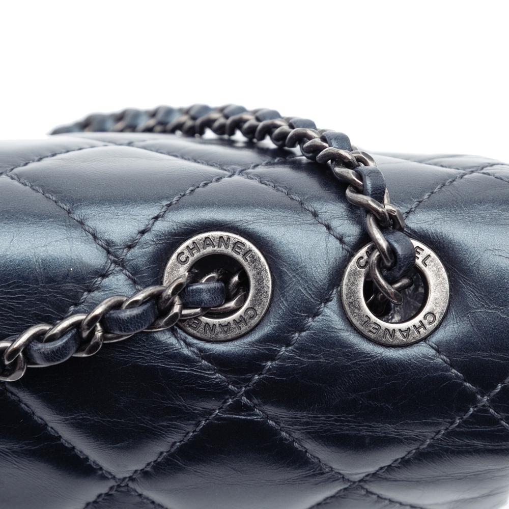 Chanel B Chanel Blue Dark Blue Calf Leather Quilted Glazed skin Coco Pleats Flap Italy