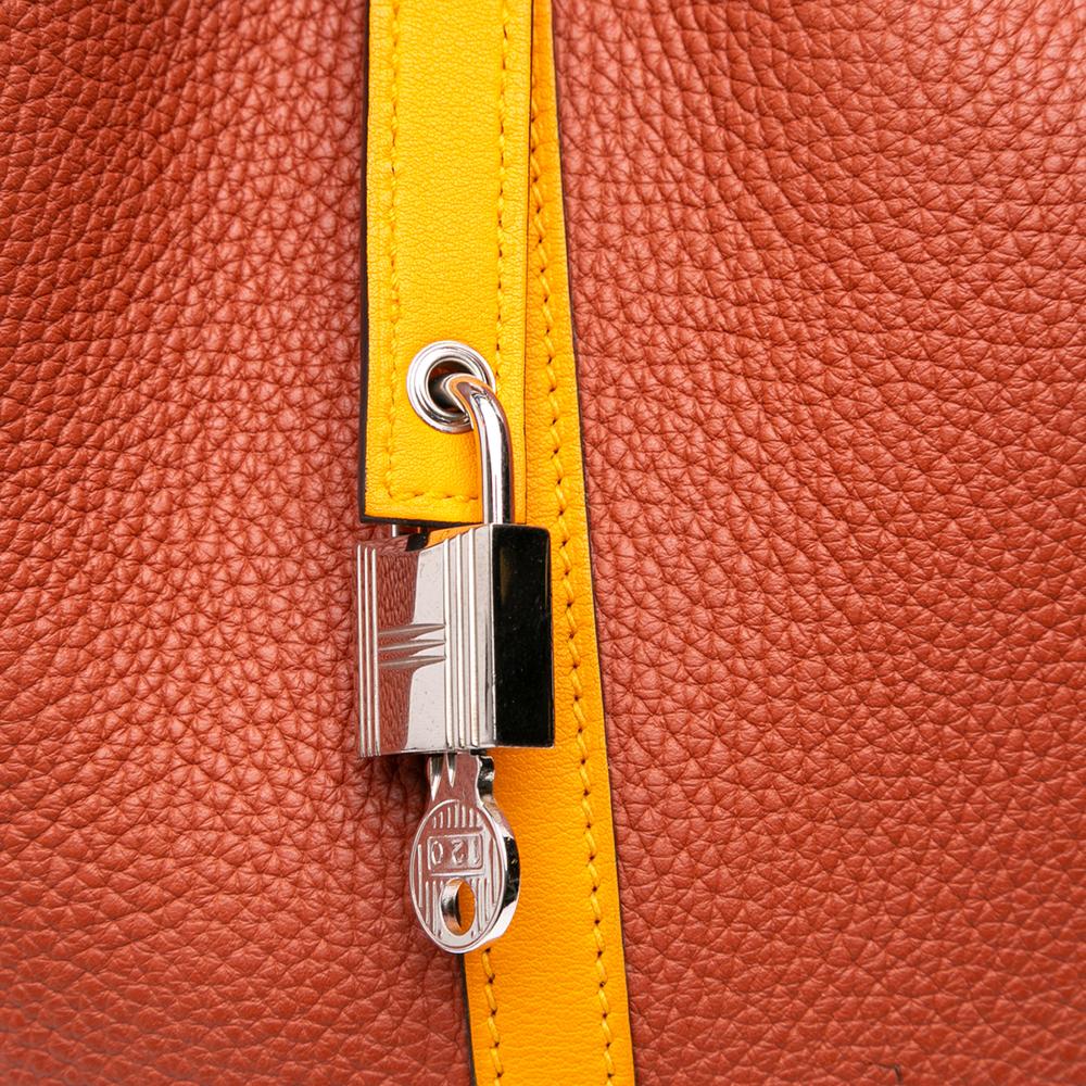 Hermès AB Hermès Brown with Yellow Mustard Calf Leather Bicolor Clemence Picotin Lock 22 France
