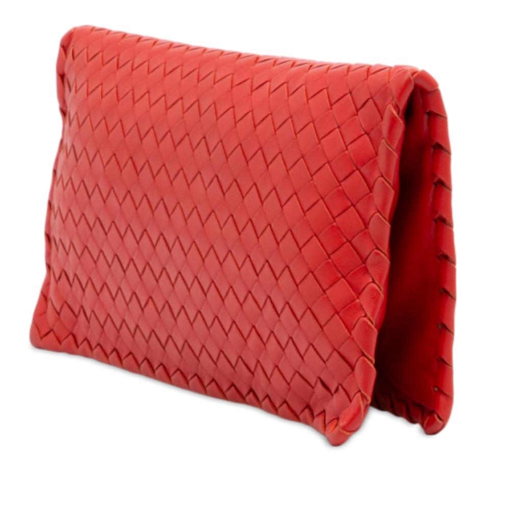 Bottega Veneta B Bottega Veneta Red Nappa Leather Leather Nappa Intrecciato Turn Lock Clutch Italy
