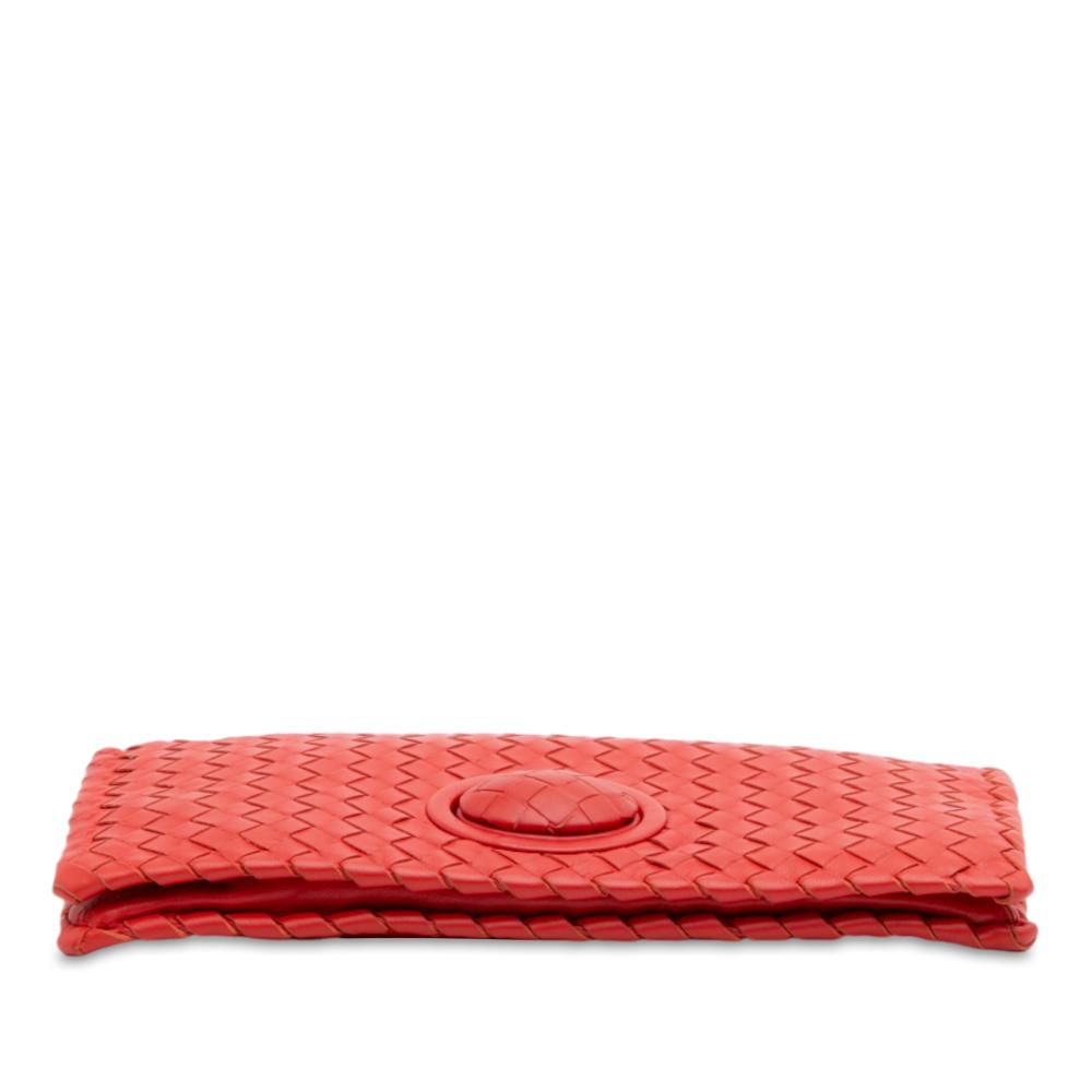 Bottega Veneta B Bottega Veneta Red Nappa Leather Leather Nappa Intrecciato Turn Lock Clutch Italy