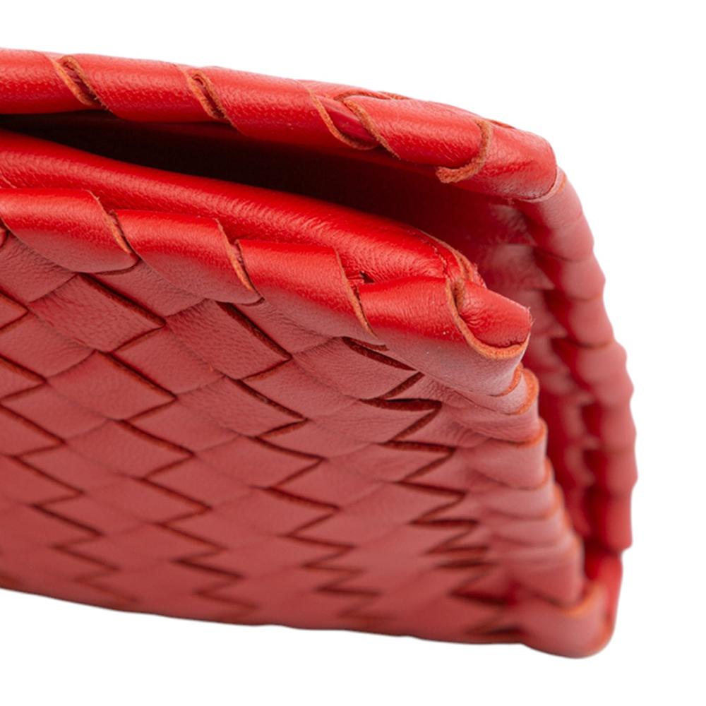 Bottega Veneta B Bottega Veneta Red Nappa Leather Leather Nappa Intrecciato Turn Lock Clutch Italy