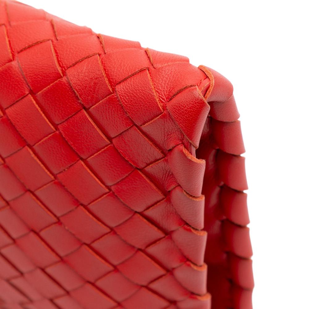 Bottega Veneta B Bottega Veneta Red Nappa Leather Leather Nappa Intrecciato Turn Lock Clutch Italy