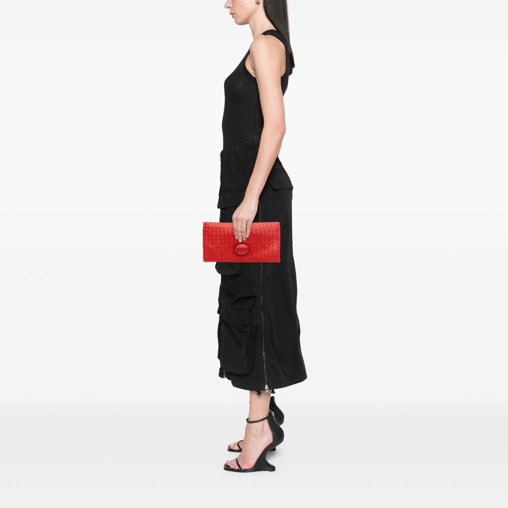 Bottega Veneta B Bottega Veneta Red Nappa Leather Leather Nappa Intrecciato Turn Lock Clutch Italy