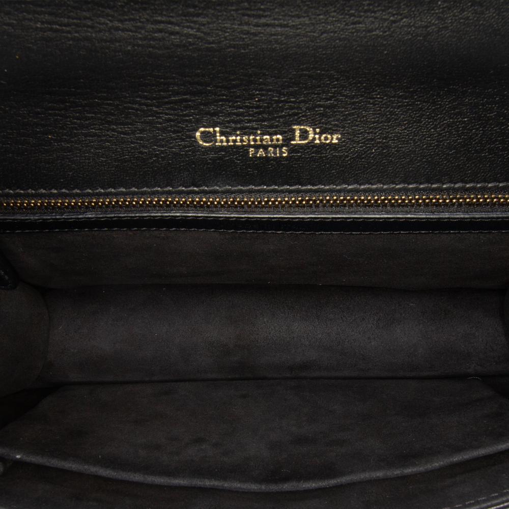 Christian Dior B Dior Black Lambskin Leather Leather Medium Studded Lambskin Diorama Flap Italy