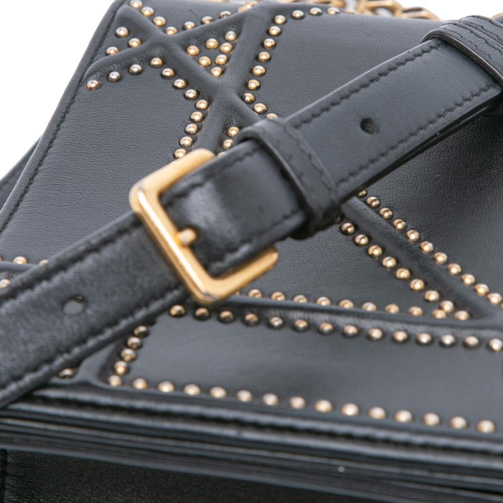 Christian Dior B Dior Black Lambskin Leather Leather Medium Studded Lambskin Diorama Flap Italy