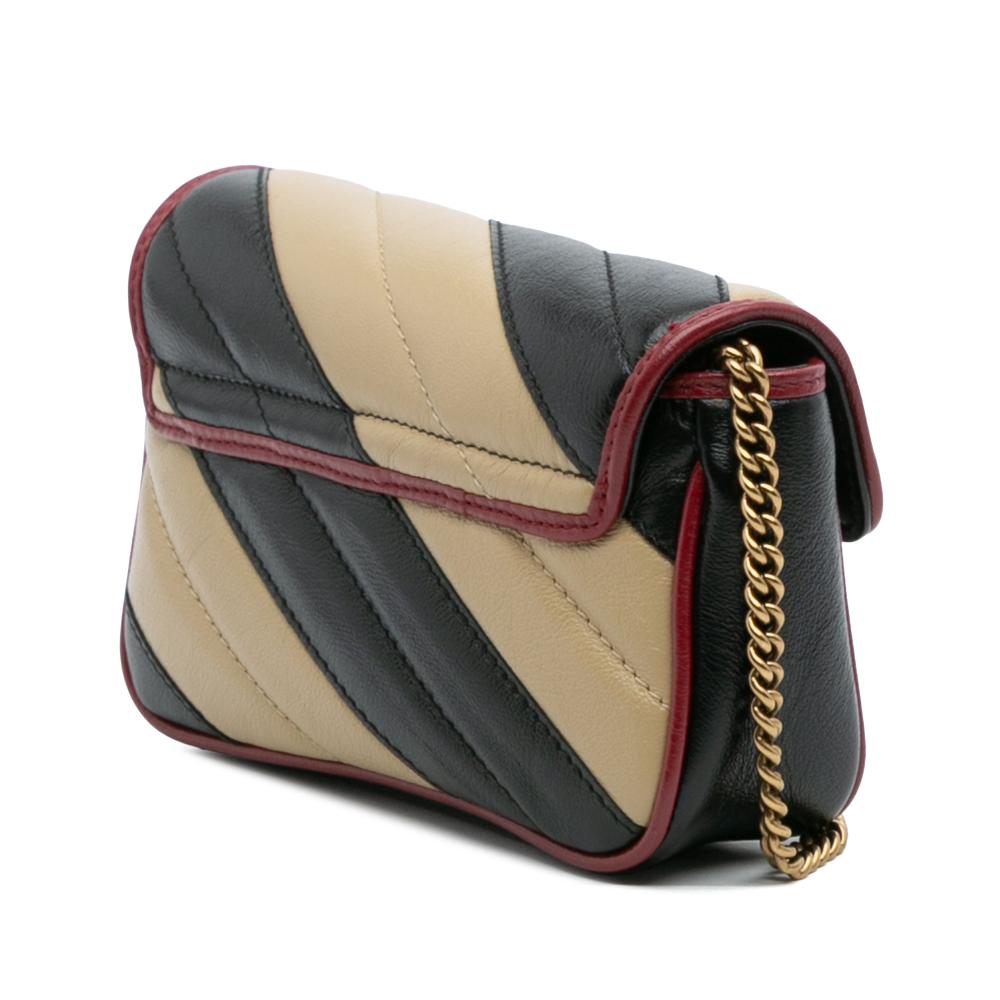 Gucci B Gucci Brown Beige Calf Leather Super Mini GG Marmont Matelasse Torchon Flap Crossbody Italy