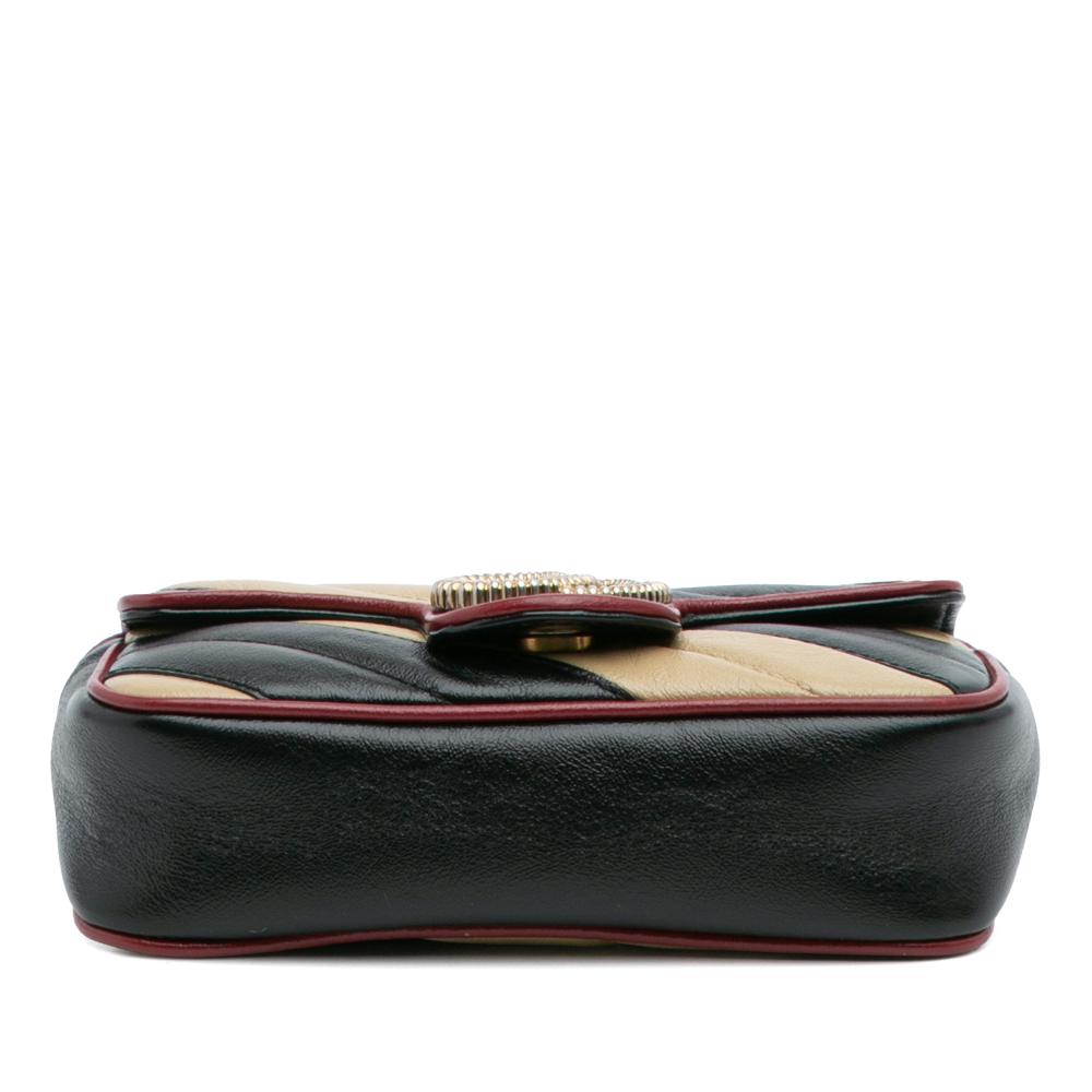 Gucci B Gucci Brown Beige Calf Leather Super Mini GG Marmont Matelasse Torchon Flap Crossbody Italy