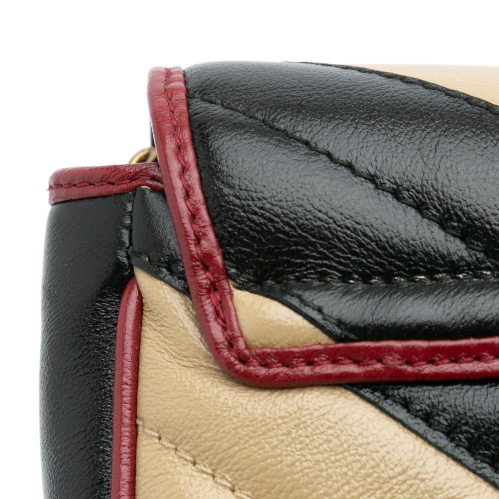 Gucci B Gucci Brown Beige Calf Leather Super Mini GG Marmont Matelasse Torchon Flap Crossbody Italy